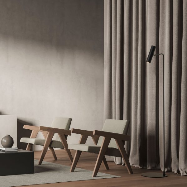 Two armchairs, elegant curtains and lamp in a beige living room MEDS Floor lamp - Image 3