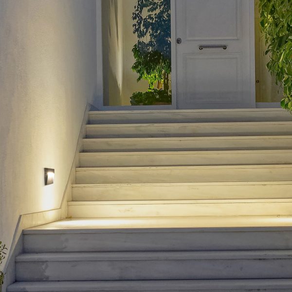 White,Marble,Pathway,And,Illuminated,Stairs,To,Modern,House,Entrance Nod Square Recessed wall lighting - Image 2